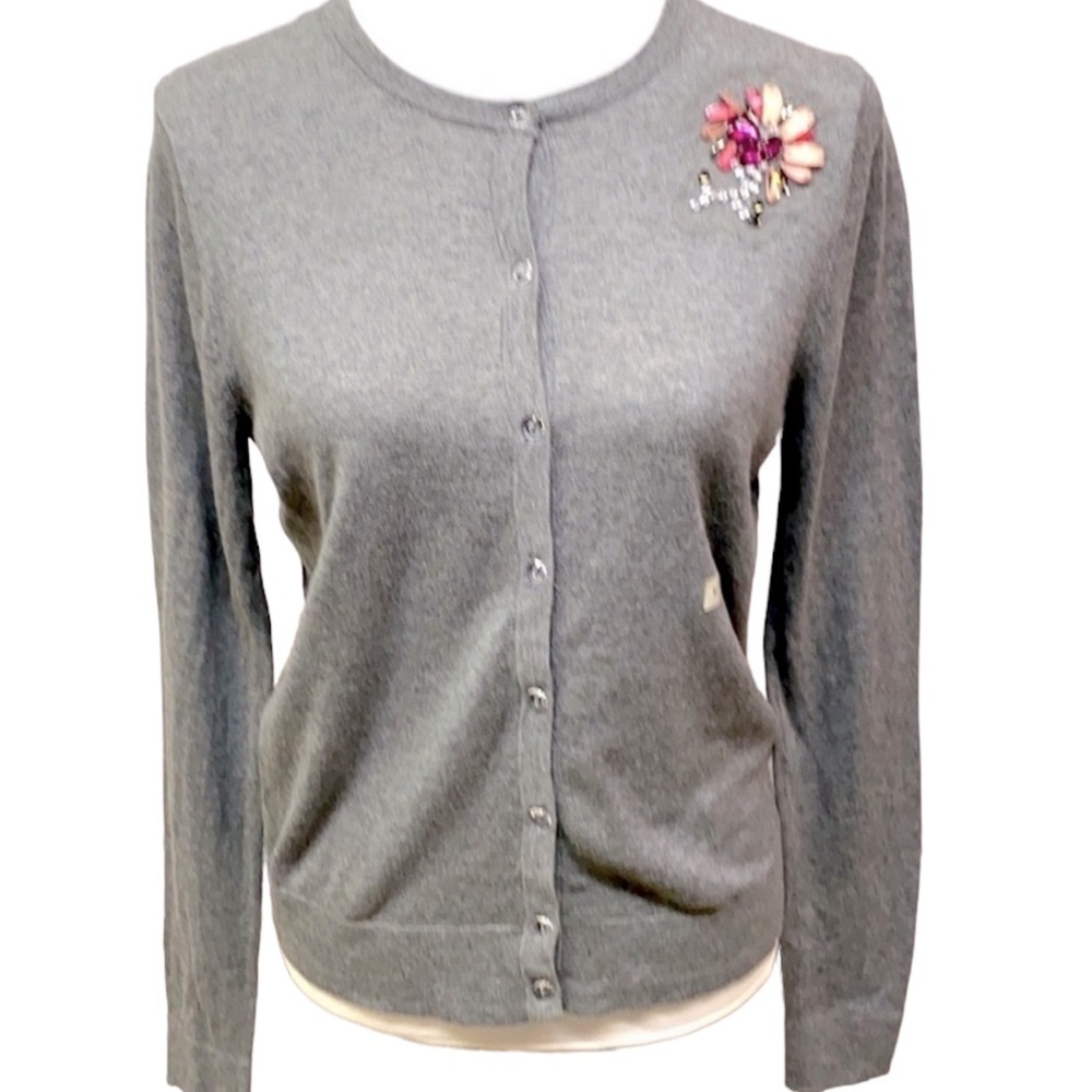 Ann Taylor Beaded Flower Cardigan Sweater